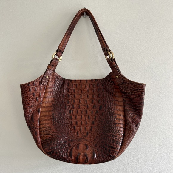 Brahmin Toasted Almond Shoulder  Croc Handbag Jacqueline Purse Bag Vintage - Picture 8 of 14